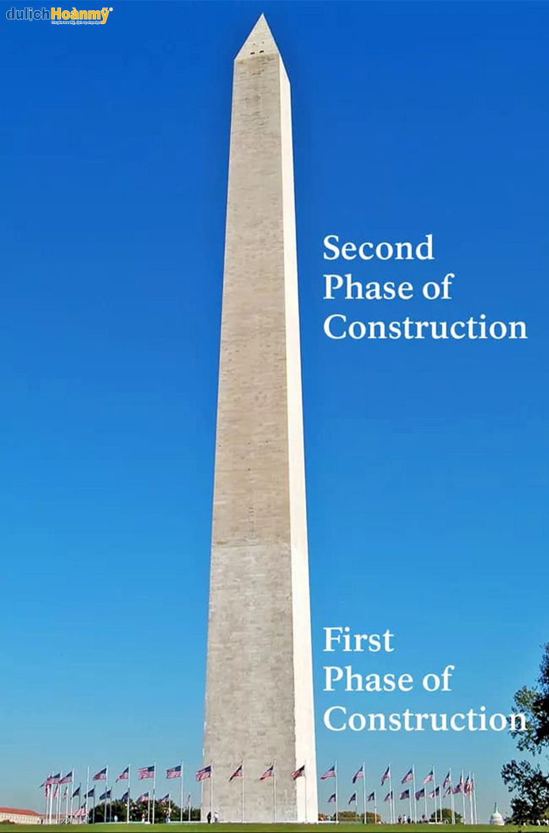 Tượng đài Washington với hai màu đá khác nhau.