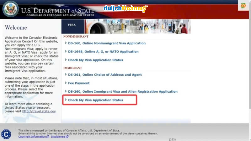 Làm sao biết mình đậu visa Mỹ? 3 cách kiểm tra đơn giản 2 Trang web chính thức của Bộ Ngoại giao Mỹ