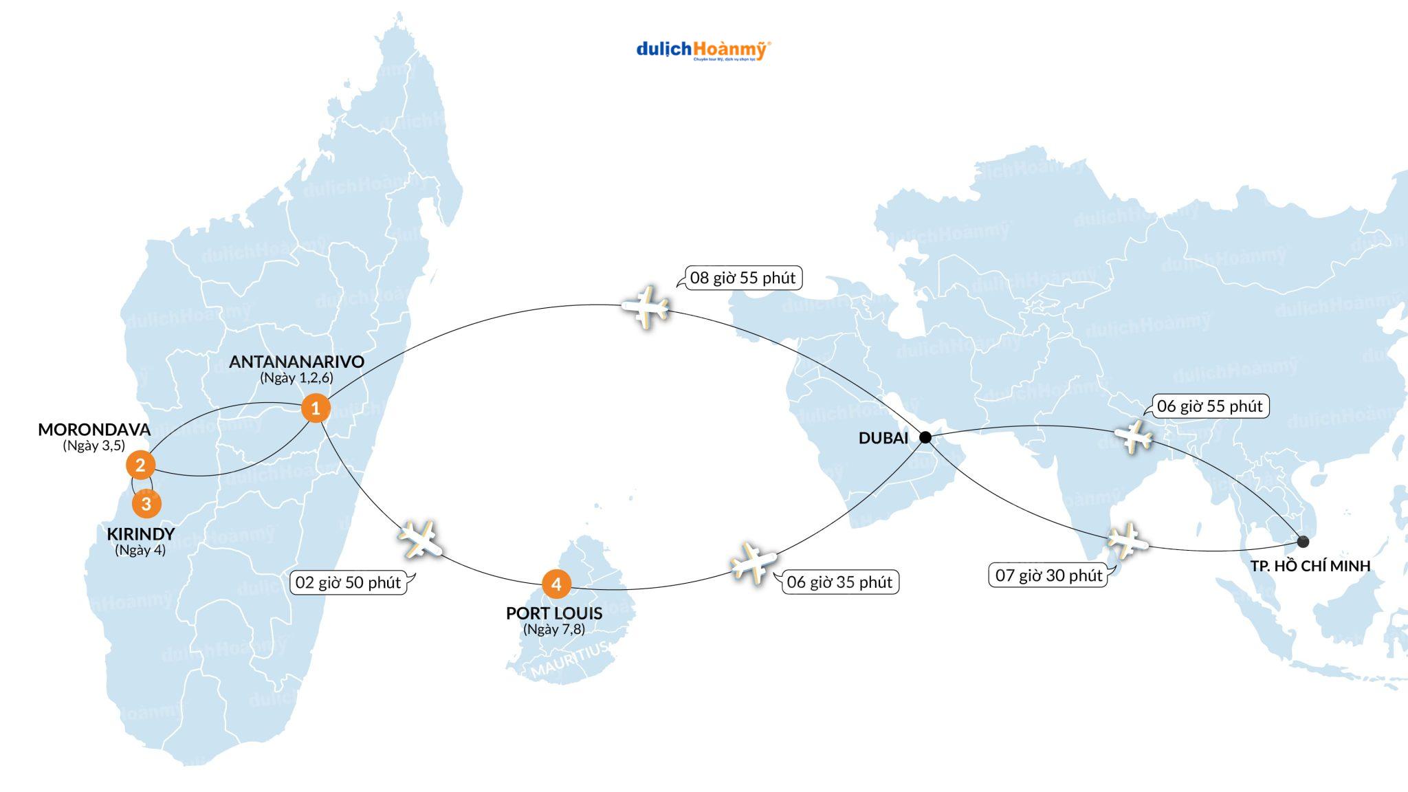 CT Tour Madagascar - Mauritius - Map